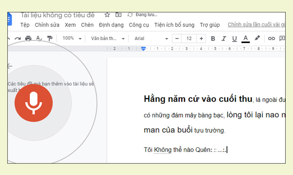 Chức năng nhập văn bản bằng giọng nói trên Google Docs