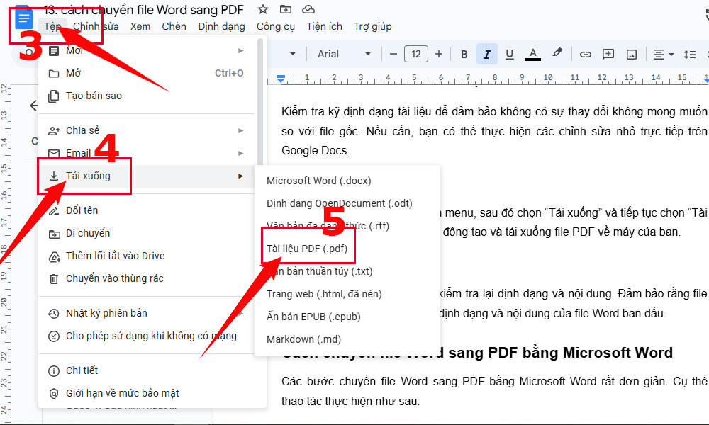 Thực hiện xuất file PDF trên Google Doc