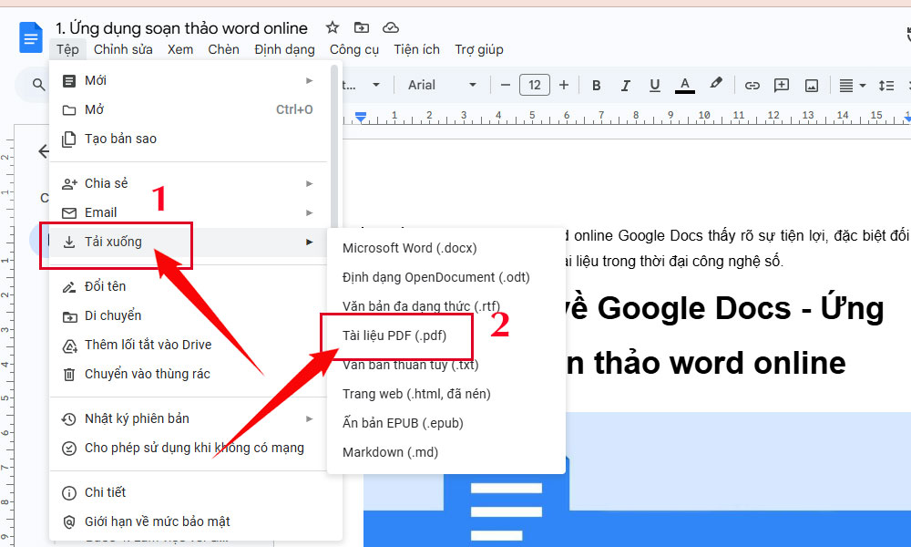 Chọn Tải xuống và lựa chọn định dạng PDF
