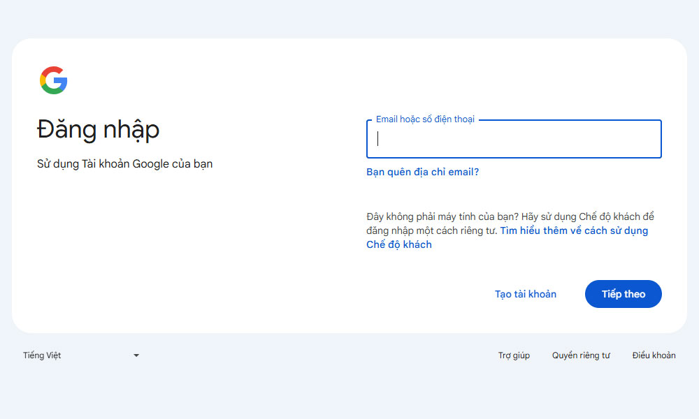 Đăng nhập vào tài khoản Google của bạn